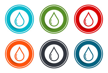 Water drop icon flat vector illustration design round buttons collection 6 concept colorful frame simple circle set