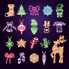 Christmas Neon vector icon lovely collection