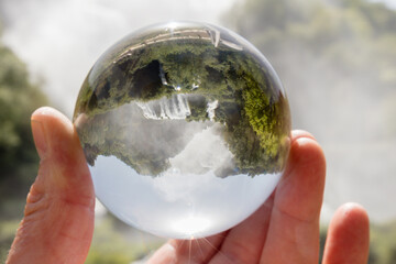 Marmore Falls, Umbria, Italy (Cascata delle Marmore) through a glass Lensball