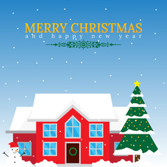 Fototapeta na wymiar Vector illustration, poster or banner for merry christmas and happy new year. winter house.