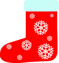 Red felt boots of Santa Claus with snowflakes.