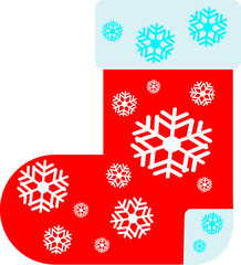 Red felt boots of Santa Claus with snowflakes.