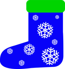 Blue felt boots of Santa Claus with snowflakes.