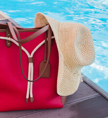 Beach accessories around the pool on vacation