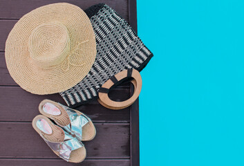 Beach accessories around the pool on vacation