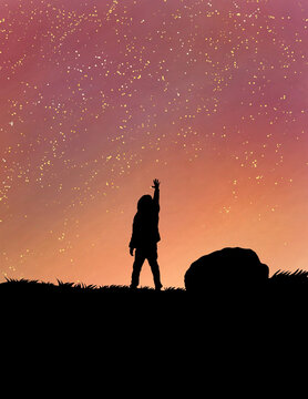 beautiful silhouette of man  with stars  on moon light .