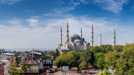 Fototapeta na wymiar Blue Mosque at sunny autumn day in Istanbul, Turkey. 