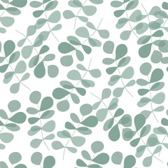 Eucaliptus pattern. Trendy branch and leaves green on light background seamless vector pattern.Abstract seamless pattern in vector design.