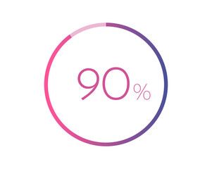 90% percent circle chart symbol. 90 percentage Icons for business, finance, report, downloading