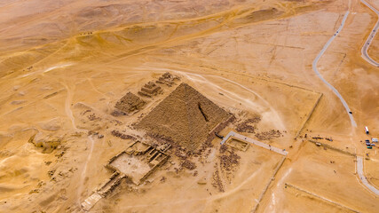 Aerial view of Pyramid of Menkaure, Giza pyramids landscape. historical egypt pyramids shot by...