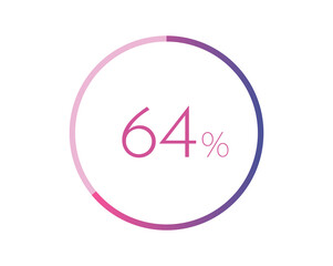 64% percent circle chart symbol. 64 percentage Icons for business, finance, report, downloading
