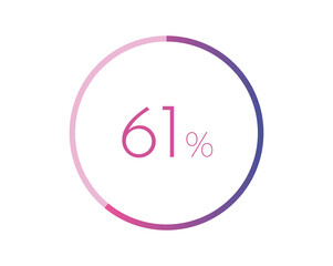 61% percent circle chart symbol. 61 percentage Icons for business, finance, report, downloading