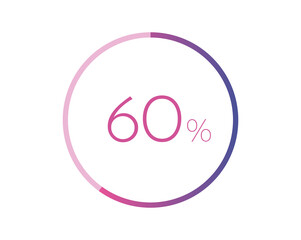 60% percent circle chart symbol. 60 percentage Icons for business, finance, report, downloading