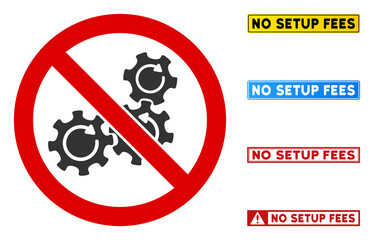 No Gear Rotation sign with phrases in rectangular frames. Illustration style is a flat iconic symbol inside red crossed circle on a white background. Simple No Gear Rotation vector sign,