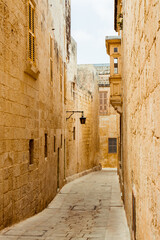Narrow street of Mdina, Malta.