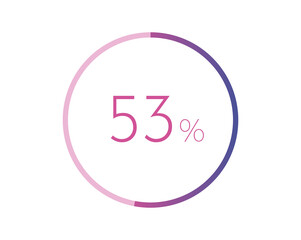 53% percent circle chart symbol. 53 percentage Icons for business, finance, report, downloading