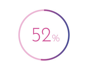 52% percent circle chart symbol. 52 percentage Icons for business, finance, report, downloading