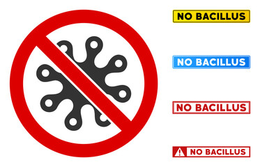 No Bacilla sign with texts in rectangle frames. Illustration style is a flat iconic symbol inside red crossed circle on a white background. Simple No Bacilla vector sign, designed for rules,