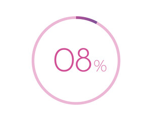 8% percent circle chart symbol. 8 percentage Icons for business, finance, report, downloading