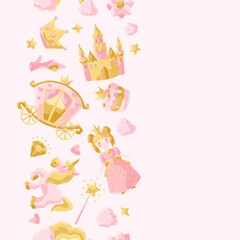 Princess party items seamless pattern.