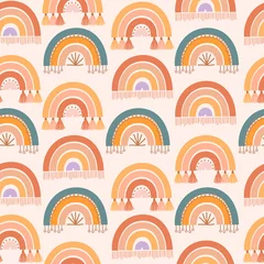 Tapeten Niedliche Kinder Musterdesign mit Regenbogen im böhmischen Cartoon-Stil. Bearbeitbare Vektorillustration. © miobuono