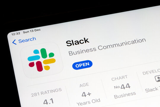 Ostersund, Sweden - Dec 13, 2020: Slack App Icon. Slack Is A B2B Software, Workplace Messenger, Team Communication Tool Or Platform.