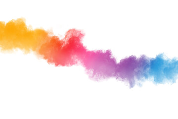 Colorful smoke or fog color isolated on isolated white background. Abstract multicolor powder explosion with particles. Colorful dust cloud explode, paint holi, mist smog effect.Â 
