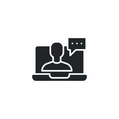 Webinar online class glyph icon. Monitor screen, user chat discussion for consulting virtual classroom on streaming in web or app. Flat pictogram Vector illustration Design on white background EPS 10