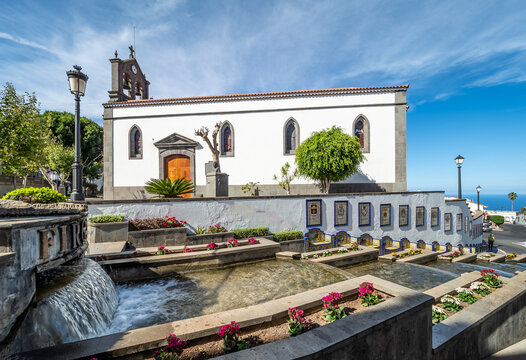 Landscape with famous Paseo de Canarias street on Firgas, Gran Canaria, Canary Islands, Spain