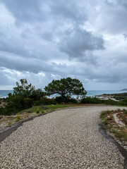 Pathway to the beach, sea view background
