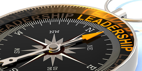 Compass needle pointing to word leadership