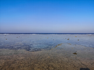 beautiful wide view on the beach from the sea on vacation in egypt
