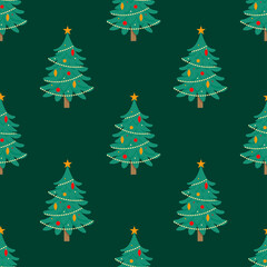 Decorated Christmas Trees Seamless Repeat Pattern. Festive Christmas Pattern.