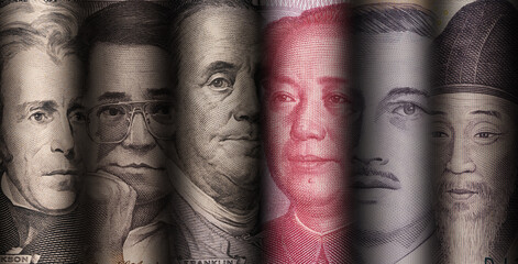 Currency exchange and forex investment concept, Face of national leader of variety banknote in the...