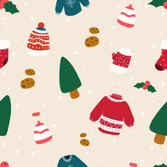 Vector Christmas pattern. Christmas seamless pattern background. Design for fabric, textile, wallpaper, surface, background, print, etc. Vector illustration.