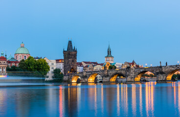 Naklejka premium Charles Bridge and Vltava River at Prague.