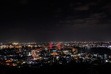 Fototapeta na wymiar 高塔山公園から見た北九州市内の夜景（新日本三大夜景）　福岡県　Kitakyusyu city Night view seen from Takatoyama Park