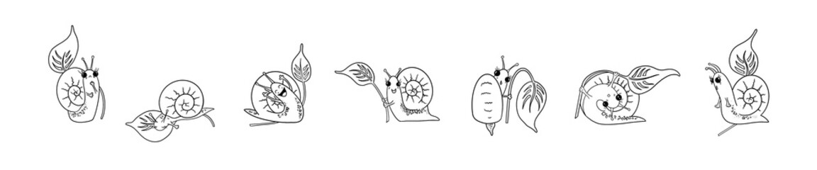 Snail with leaf, illustration on white isolated background, animals and floral objects 