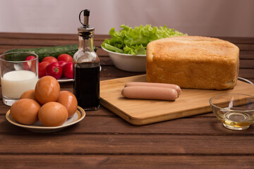 cooking myself bread eggs milk Breakfast close-up