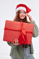 cute girl wearing santa hat new year gift christmas lifestyle happiness Studio 