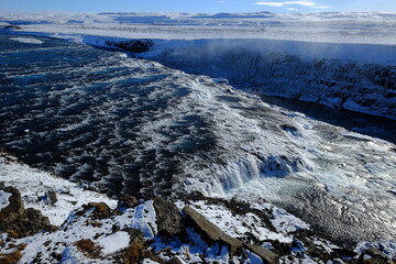 The waterfall of Gullfoss in Iceland.