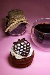 cupcake with a 3D printed chocolate raspberry