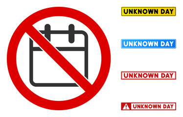 No Calendar Page sign with phrases in rectangle frames. Illustration style is a flat iconic symbol inside red crossed circle on a white background. Simple No Calendar Page vector sign,