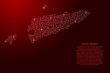 East Timor map from red pattern of the maze grid and glowing space stars grid. Vector illustration.