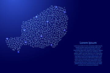 Niger map from blue pattern of the maze grid and glowing space stars grid. Vector illustration.