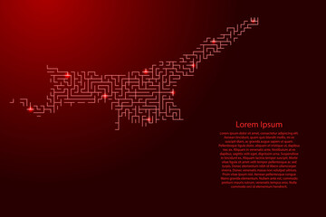 Turkish Republic Of Northern Cyprus map from red pattern of the maze grid and glowing space stars grid. Vector illustration.