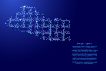 Salvador map from blue pattern of the maze grid and glowing space stars grid. Vector illustration.