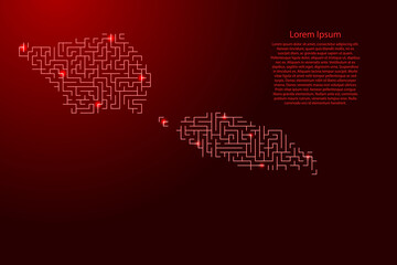 Samoa map from red pattern of the maze grid and glowing space stars grid. Vector illustration.