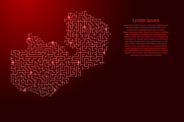 Zambia map from red pattern of the maze grid and glowing space stars grid. Vector illustration.