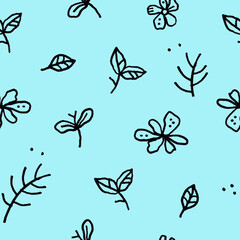 Seamless pattern with abstract flowers on blue background